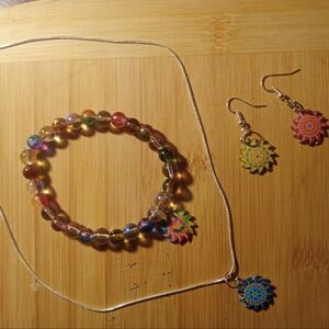 Colorful Beaded Bracelet with Sunflower Charm